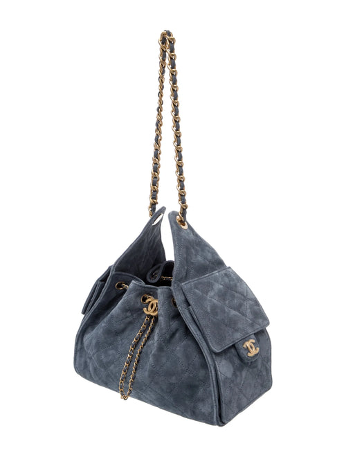 Chanel Drawstring Bucket · Quilted Suede