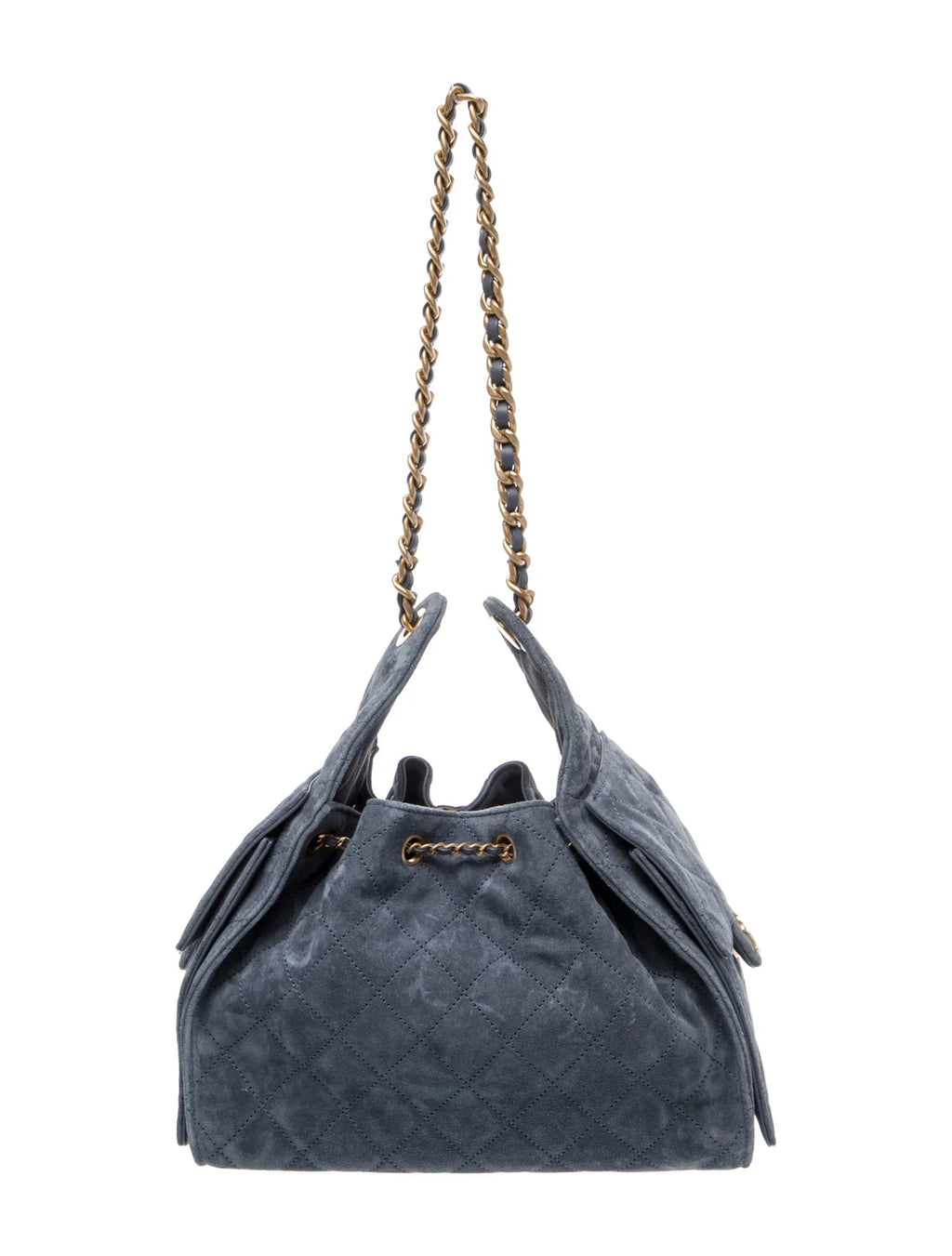 Chanel Drawstring Bucket · Quilted Suede