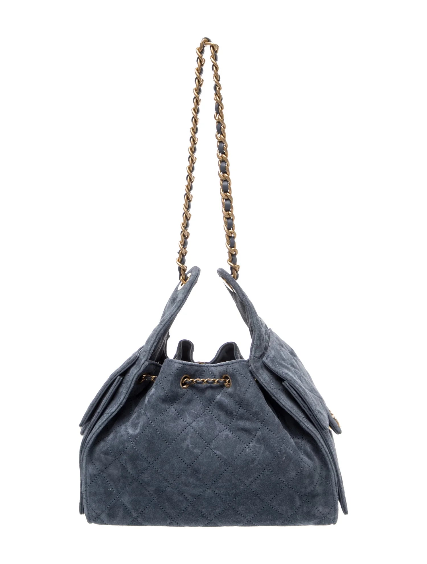 Chanel Drawstring Bucket · Quilted Suede