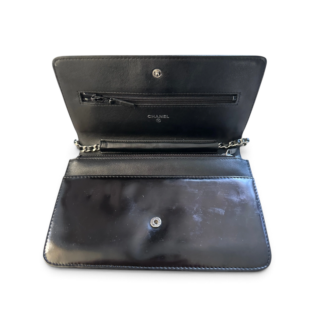 Chanel Black Patent Boy WOC — interior